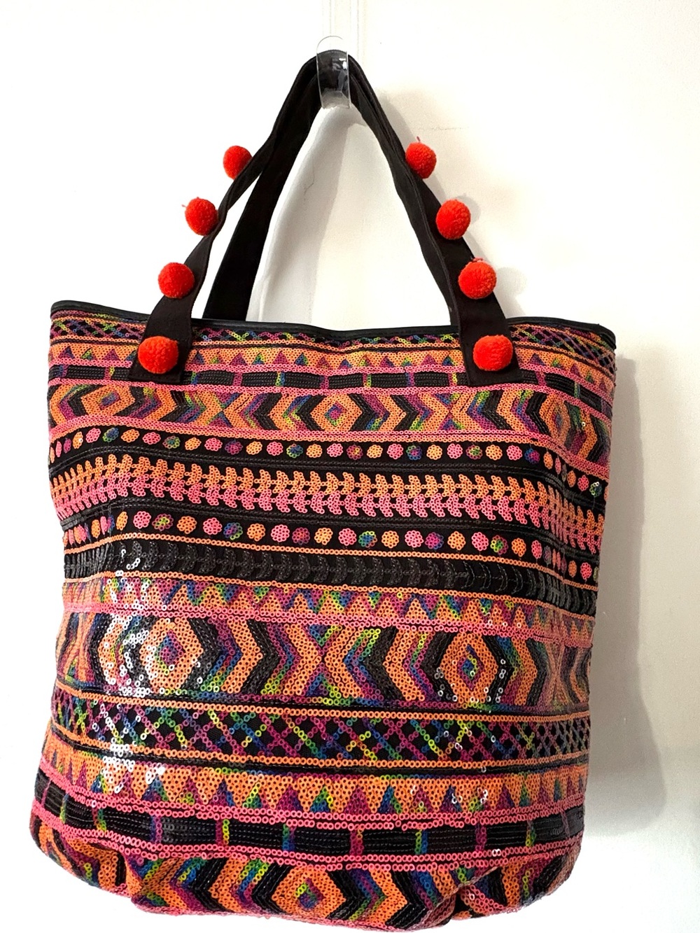 Cirus by Sam Edelman Boho Pom-Pom Sequin Tote Bag - Multicolor